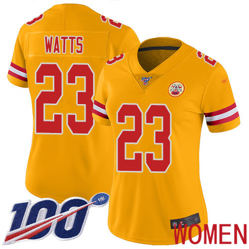 Women Kansas City Chiefs #23 Watts Armani Limited Gold Inverted Legend 100th Season Football Nike NFL Jersey
